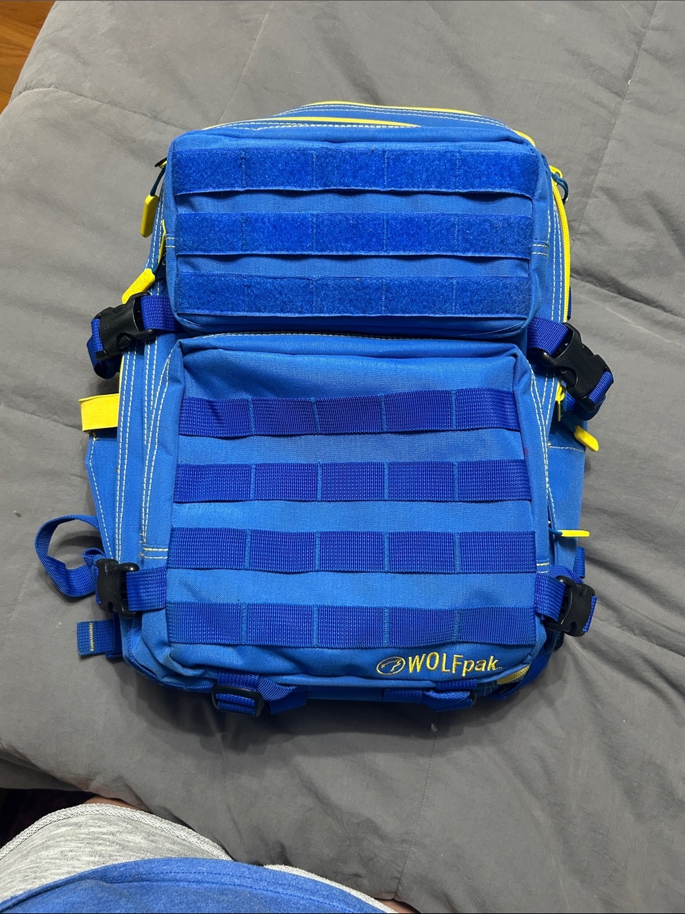 WOLFpak Blue Tactical MOLLE Backpack with Yellow Accents